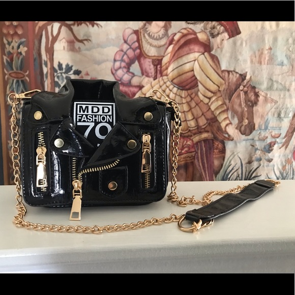 Adorable & Unique Black & Gold Motorcycle Jacket Bag! - Picture 10 of 16